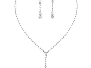 Unicra Bride Silver Bridal Necklace Earrings Set Crystal Wedding Jewelry Set Rhinestone Choker Necklace for Women and Girls (3 piece set - 2 earrings and 1 necklace)(NK070-2)