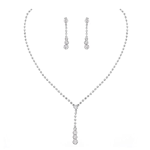 Unicra Bride Silver Bridal Necklace Earrings Set Crystal Wedding Jewelry Set Rhinestone Choker Necklace for Women and Girls (3 piece set - 2 earrings and 1 necklace)(NK070-2) Unicra Bride Silver Bridal Necklace Earrings Set Crystal Wedding Jewelry Set Rhinestone Choker Necklace for Women and Girls (3 piece set - 2 earrings and 1 necklace)(NK070-2)