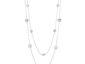 Silver Layered Long Necklace for Women Pearl Crystal Sweater Strand Chain Necklaces Fashion Gifts