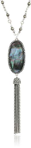 Lucky Brand Silver-Tone Mother-of-Pearl-Look Beaded Lariat Necklace Lucky Brand Silver-Tone Mother-of-Pearl-Look Beaded Lariat Necklace