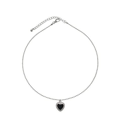 Black Heart Pendant Necklace Vintage Cute Simple Ball Bead Chain Opal Peach Heart Necklace for Women Girls Black Heart Pendant Necklace Vintage Cute Simple Ball Bead Chain Opal Peach Heart Necklace for Women Girls