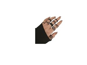 Black Knuckle Rings Set for Women Girls Vintage Stackable Midi Rings Boho Crystal Pearl Sea Wave Finger Ring Pack