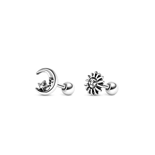 MoBody Antique Sun and Moon Tragus Earring Set Surgical Steel Cartilage Piercing Barbell Stud 16G MoBody Antique Sun and Moon Tragus Earring Set Surgical Steel Cartilage Piercing Barbell Stud 16G
