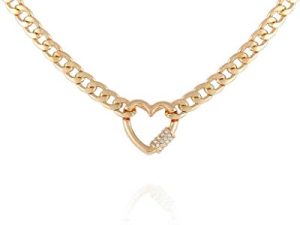 GUESS Link Necklace with Pave Heart Charm