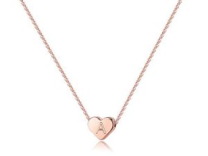 Tiny Heart Initial Necklaces for Girls - 14K Rose Gold Filled Heart Pendant Handmade Dainty Heart Letter Initial Necklaces for Teen Girls Kids Jewelry Gifts