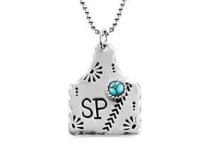 Custom Initial Letter Cow Tag Turquoise Necklace for Women Turquoise Pendant Necklace Handmade Jewelry Gift for Women Girls Silver Fashion Boho Turquoise Chain Necklace