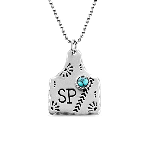 Custom Initial Letter Cow Tag Turquoise Necklace for Women Turquoise Pendant Necklace Handmade Jewelry Gift for Women Girls Silver Fashion Boho Turquoise Chain Necklace Custom Initial Letter Cow Tag Turquoise Necklace for Women Turquoise Pendant Necklace Handmade Jewelry Gift for Women Girls Silver Fashion Boho Turquoise Chain Necklace