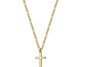 14K Gold Filled Cross Necklace for Men Figaro Chain Stainless Steel Plain Polished Cross Pendant Necklace Simple Faith Jewelry Gift for Boy Women Girls