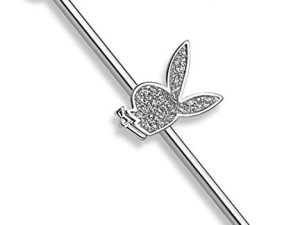 Industrial Barbell Sand Blast Playboy Bunny 316L Surgical Steel 1 1/2