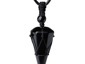 XIANNVXI Healing Crystal Stone Pointed Necklace Adjustable Black Rope Natural Gemstone Pendant Necklaces Jewelry for Men Women