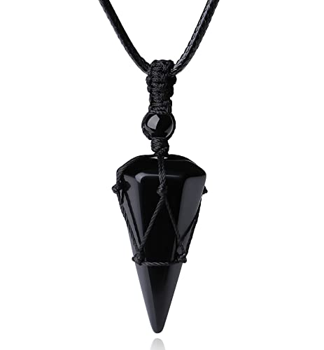 XIANNVXI Healing Crystal Stone Pointed Necklace Adjustable Black Rope Natural Gemstone Pendant Necklaces Jewelry for Men Women XIANNVXI Healing Crystal Stone Pointed Necklace Adjustable Black Rope Natural Gemstone Pendant Necklaces Jewelry for Men Women