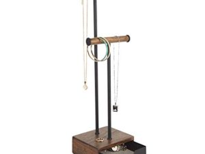 Umbra Pillar Jewelry Stand/Jewelry Organizer Walnut and Black Metal Jewelry Stand With Drawer