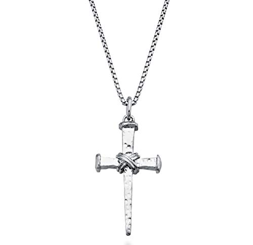 Miabella 925 Sterling Silver Italian Rope Wrap Nail Cross Pendant Necklace Box Chain Miabella 925 Sterling Silver Italian Rope Wrap Nail Cross Pendant Necklace Box Chain
