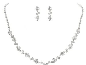 Unicra Bride Crystal Necklace Earrings Set Bridal Wedding Jewelry Sets Rhinestone Choker Necklace Prom Costume Jewelry Set for Women and Girls (3 piece set - 2 earrings and 1 necklace)