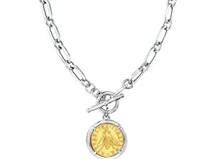 Ross-Simons Italian Replica Bumblebee Lira Coin Necklace in 2-Tone Sterling Silver