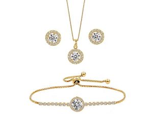 UDYLGOON Round Earrings Necklace Bracelet Jewelry Set For Women Bridal Bridesmaid Party Prom Daily