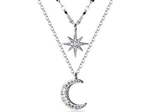 SLUYNZ 925 Sterling Silver Layered Necklace Chain Star Moon Choker Necklace for Women Teen Girls Layering Chain Choker