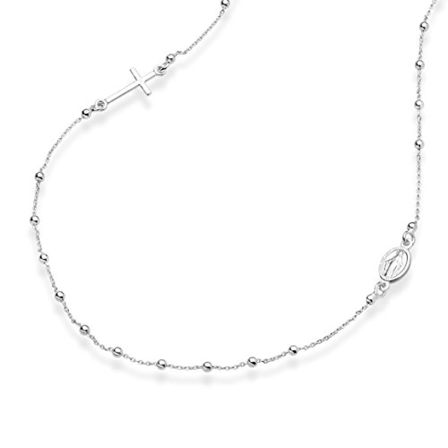 Miabella 925 Sterling Silver Italian Rosary Beaded Sideways Cross Necklace 16 Miabella 925 Sterling Silver Italian Rosary Beaded Sideways Cross Necklace 16