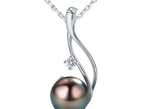 CHAULRI Authentic South Sea Tahitian Black Pearl Pendant Necklace 9-10mm Round 18K Gold Plated 925 Sterling Silver - Jewelry Gifts for Women Wife Mom Daughter
