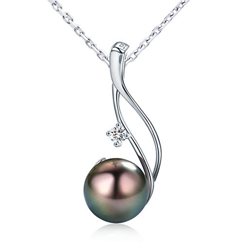 CHAULRI Authentic South Sea Tahitian Black Pearl Pendant Necklace 9-10mm Round 18K Gold Plated 925 Sterling Silver - Jewelry Gifts for Women Wife Mom Daughter CHAULRI Authentic South Sea Tahitian Black Pearl Pendant Necklace 9-10mm Round 18K Gold Plated 925 Sterling Silver - Jewelry Gifts for Women Wife Mom Daughter