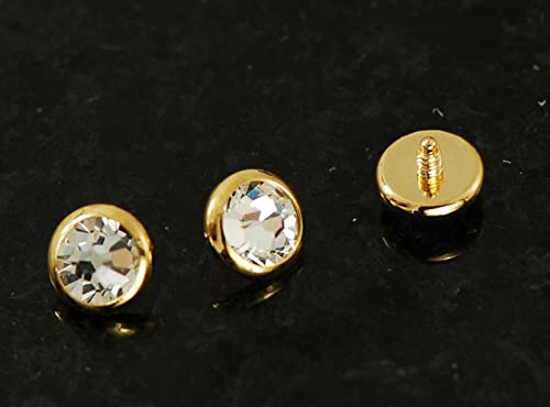 3 Pc 14g 4mm 14K Gold Plated On Surgical Steel with Clear CZ Flat Dermal Heads Top 3 Pc 14g 4mm 14K Gold Plated On Surgical Steel with Clear CZ Flat Dermal Heads Top