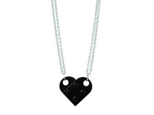 Brick Necklace for Couples Friendship Heart Pendant Shaped 2 Two Piece Jewelry Set Compatible with Lego Gifts for Him Her