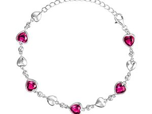 Carleen Birthstone Bracelets for Women 925 Sterling Silver Five Heart Station Created Gemstone Tennis Bracelet Jewelry Anniversary Birthday Gifts for Girls Wife
