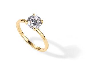 PAVOI 14K Gold Plated Round Cut Solitare Cubic Zirconia Engagement Ring for Women | Wedding Ring for Women | Womens Fake Engagement Ring | Promise Ring
