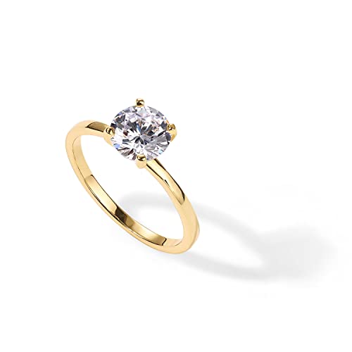 PAVOI 14K Gold Plated Round Cut Solitare Cubic Zirconia Engagement Ring for Women | Wedding Ring for Women | Womens Fake Engagement Ring | Promise Ring PAVOI 14K Gold Plated Round Cut Solitare Cubic Zirconia Engagement Ring for Women | Wedding Ring for Women | Womens Fake Engagement Ring | Promise Ring
