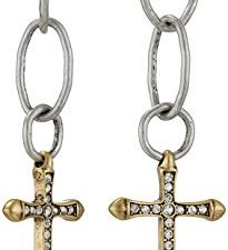 Lucky Brand Women's Hammered Hoop Cross Earring Silver Drop Earrings