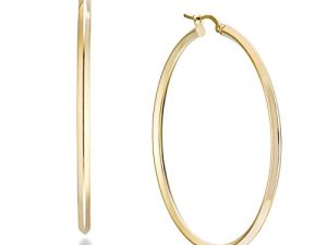 Miabella 18K Gold Over 925 Sterling Silver 2.5mm High Polished Knife Edge Hoop Earrings for Women Teen Girls 15mm