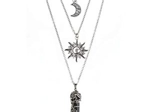MJartoria Gothic Necklaces Chakra Sun and Moon Charm Pendant Multi Alloy Chain Layered Choker Necklace Set Gothic Jewelry for Women