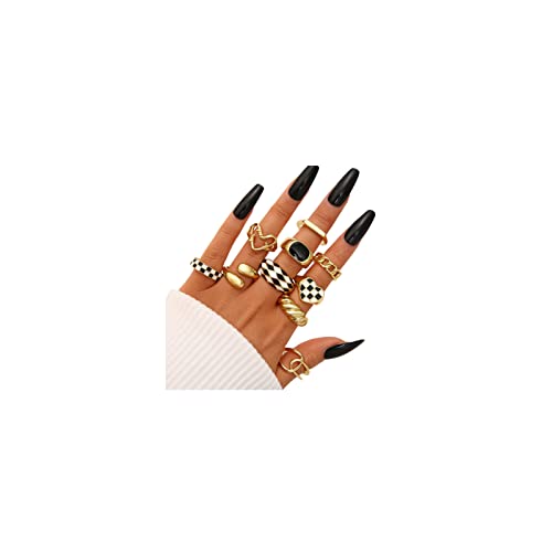 FAXHION 10PCS 18K Gold Chunky Rings for Women Girls FAXHION 10PCS 18K Gold Chunky Rings for Women Girls