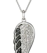 Amazon Collection Sterling Silver Black and White Diamond Angel Wing Pendant Necklace (1/5 cttw)