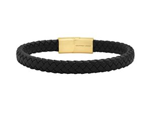 Geoffrey Beene Men's Braided Genuine Leather Bracelet with Stainless Steel Magnetic Closure