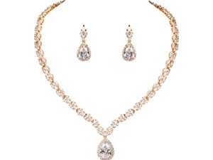 WeimanJewelry White Gold/Gold Plated Women Cubic Zirconia CZ Marquise Teardrop Bridal Tennis Necklace and Drop Earring Set for Wedding Brides