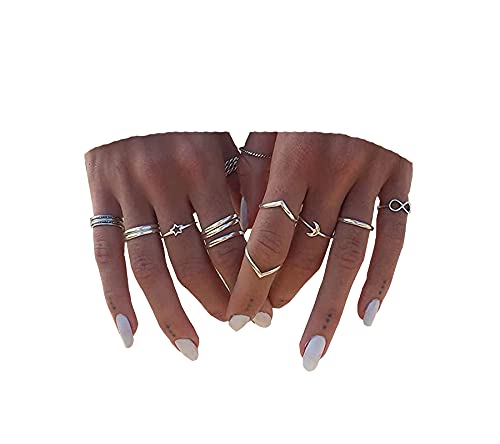 BERYUAN Women 12pcs Rings Silver Rings for Teen Girls Women Ring Set Rings Size 5 6 7 8 BERYUAN Women 12pcs Rings Silver Rings for Teen Girls Women Ring Set Rings Size 5 6 7 8