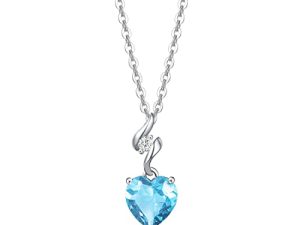 Agvana Christmas Gifts for Women 14K Solid White Gold Diamond Genuine or Created Gemstone Pendant with Sterling Silver Chain 8x8mm Heart Birthstone Necklace Fine Jewelry Anniversary Birthday Gifts for Women Girls Mom Wife Her