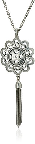 Lucky Brand Silver-Tone Floral Tassel Long Length Pendant Necklace Lucky Brand Silver-Tone Floral Tassel Long Length Pendant Necklace