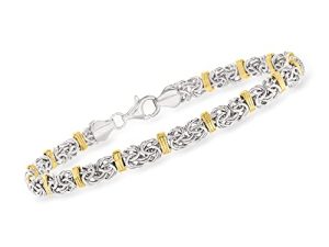Ross-Simons Sterling Silver and 14kt Yellow Gold Byzantine Station Bracelet