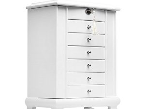 Rowling Large Wooden Jewelry Box Earrling Necklace Bracelets Organizer 6 Drawers M10 (WHITE)
