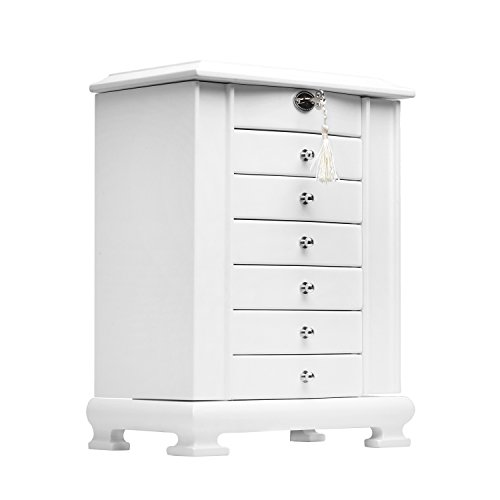 Rowling Large Wooden Jewelry Box Earrling Necklace Bracelets Organizer 6 Drawers M10 (WHITE) Rowling Large Wooden Jewelry Box Earrling Necklace Bracelets Organizer 6 Drawers M10 (WHITE)