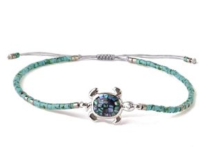 KELITCH Abalone Shell Beaded Bracelet Adjustable Turtle Friendship Wrap Bracelet Tropical Beach Sand Miyuki Bracelet Bangle