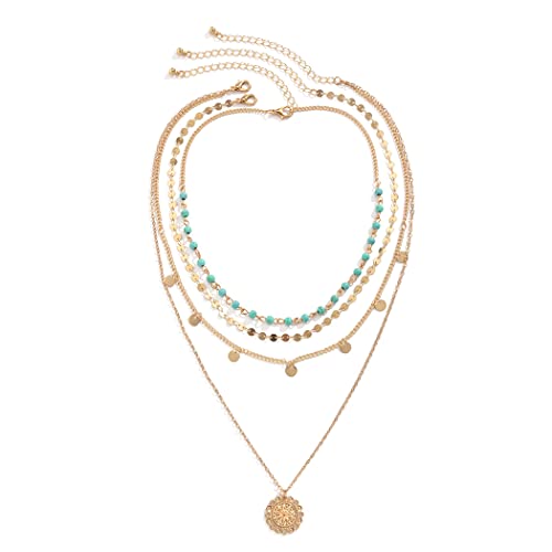 Boho Turquoise Layered Necklace Gold Coin Pendant Choker Chain Glitter bohemia Sequin Tassel Necklaces Jewelry for Women and Girls Boho Turquoise Layered Necklace Gold Coin Pendant Choker Chain Glitter bohemia Sequin Tassel Necklaces Jewelry for Women and Girls
