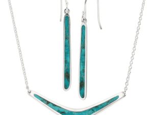 Silpada 'Boomerang Necklace & Turquoise Drop Earrings' Compressed Turquoise Set in Sterling Silver