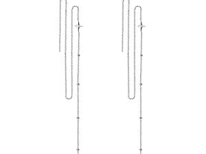 SLUYNZ 925 Sterling Silver Star Long Dangle Earrings Chain for Women Teen Girls Line Earrings Tassel Chain