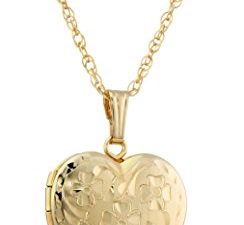 Amazon Collection 14k "Engraved Flowers" Heart Locket Necklace
