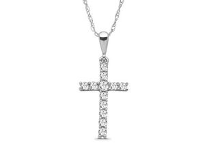 14K White Gold Diamond Cross Pendant with Sterling Silver Chain Necklace (1/4-1 cttw