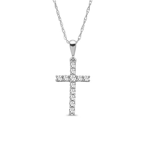 14K White Gold Diamond Cross Pendant with Sterling Silver Chain Necklace (1/4-1 cttw 14K White Gold Diamond Cross Pendant with Sterling Silver Chain Necklace (1/4-1 cttw