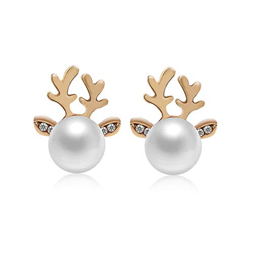 ROSTIVO Christmas Earrings for Women Stud Earrings Cute Pearl Antler Earrings for Teen Girls (Gold) ROSTIVO Christmas Earrings for Women Stud Earrings Cute Pearl Antler Earrings for Teen Girls (Gold)